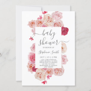Magenta Rose Baby shower fille Invitation