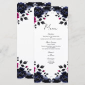 Magenta Rose & Blue Inky Floral Aquarelle Menu (Devant / Derrière)