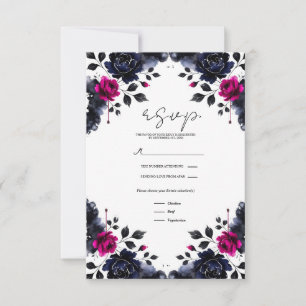 Magenta Rose et Bleu Floral Aquarelle Encre RSVP