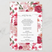 Magenta Rose Floral Mariage Carte Menu (Devant / Derrière)