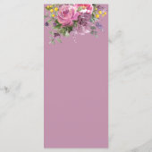 Magenta Rose violet Floral Boho Slim Mariage Menu (Dos)