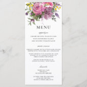 Magenta Rose violet Floral Boho Slim Mariage Menu (Devant)