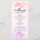 Magenta Roze Aquarel Bladeren Bloem Bruiloft Menu (Voorkant)