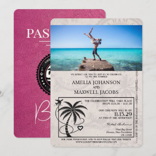 Magenta Roze Bahama's Paspoort Uitnodiging bruilof