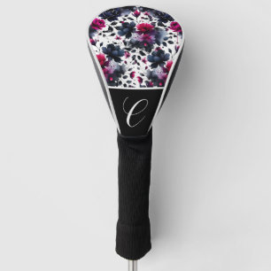 Magenta Roze & Blauwe Inktachtige Bloemige Waterve Golfheadcover