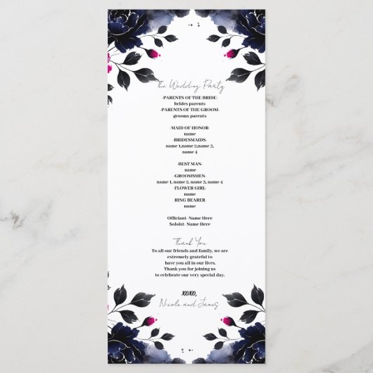 Magenta Roze & Blauwe Inky Bloemen Waterverf Progr Programma (Achterkant)