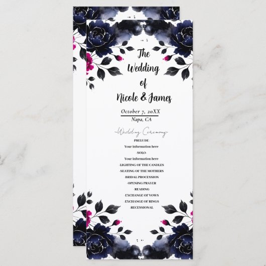 Magenta Roze & Blauwe Inky Bloemen Waterverf Progr Programma (Voorkant / Achterkant)