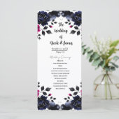 Magenta Roze & Blauwe Inky Bloemen Waterverf Progr Programma (Staand voorkant)