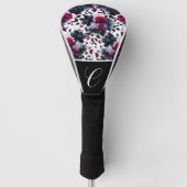 Magenta Roze & Blauwe Inky Floral Waterverf Golfheadcover (Voorkant)