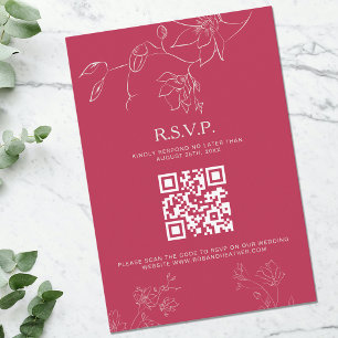 Magenta roze Boho Floral Botanical Wedding Detail RSVP Kaartje