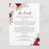 Magenta & Roze Boho Rozen Rustieke bruiloft Detail Informatiekaartje (Voorkant)
