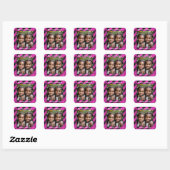 Magenta Roze Buffel Plaid Custom Foto Kerstmis Vierkante Sticker (Vel)