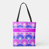 Magenta roze en Blue Semi Circle Wave Pattern Draagtas (Achterkant)