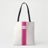 Magenta Roze en Oranje | Klassieke stripe monogram Tote Bag (Voorkant)