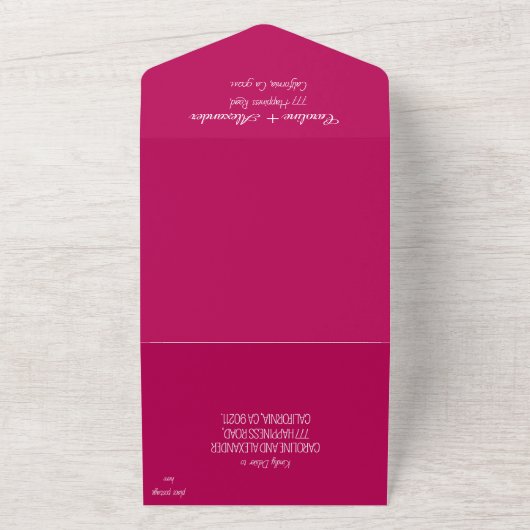 Magenta roze Fuchsia Modern Bold Elegant All In One Uitnodiging (Buitenkant)