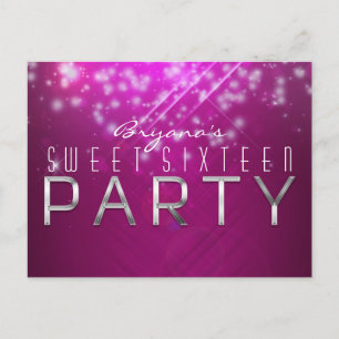 Magenta Roze Glamour Club Sfeer FEEST Ansichtkaart Uitnodiging Briefkaart