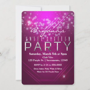 Magenta Roze Glitter Club PARTY Uitnodiging