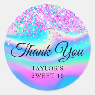 Magenta Roze Glitter Iridescente Sweet 16 Dank Je Ronde Sticker