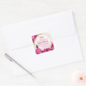 Magenta Roze Goud Bloemen Prinses Tiara Dank u Vierkante Sticker (Envelop)