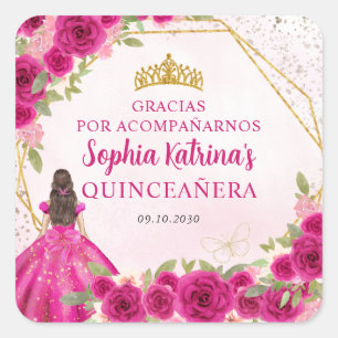 Magenta Roze Goud Bloemen Prinses Tiara Dank u Vierkante Sticker
