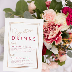 Magenta Roze Goud Folie Signature Drank Bord Uitnodiging