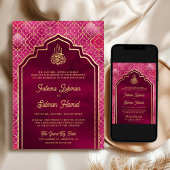 Magenta Roze Goud Marokkaanse Arch Moslim Bruiloft Kaart