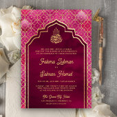 Magenta Roze Goud Marokkaanse Arch Moslim Bruiloft Kaart