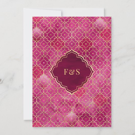 Magenta Roze Goud Marokkaanse Arch Moslim Bruiloft Kaart (Achterkant)