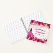 Magenta Roze Gouden Bloemen Prinses Quinceañera Notitieboek (Binnen)