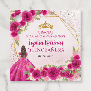 Magenta Roze Gouden Bloemen Prinses Tiara Gracias Bedankjes Labels