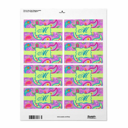 Magenta roze groen modern paisleypatroon etiket (Full Sheet)