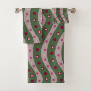 Magenta Roze Groen Springtime Polka Dot Patroon Bad Handdoek