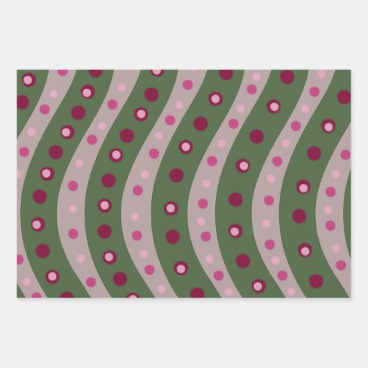 Magenta Roze Groen Springtime Polka Dot Patroon Inpakpapier Vel (Voorkant)
