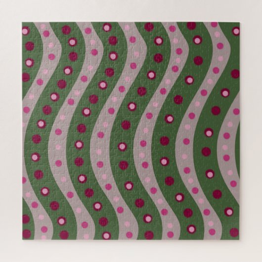Magenta Roze Groen Springtime Polka Dot Patroon Legpuzzel (Verticaal)