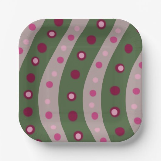 Magenta Roze Groen Springtime Polka Dot Patroon Papieren Bordje (Voorkant)