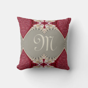 Magenta Roze Kanten FX Monogram Rood Wit Kussen