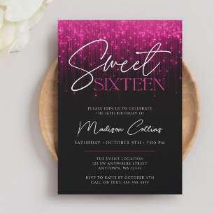 Magenta Roze Lichten Zwart Sweet 16 Kaart
