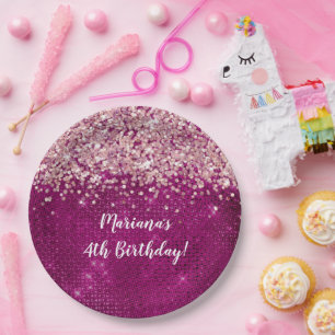 magenta roze meisje elke leeftijd verjaardagsfeest papieren bordje