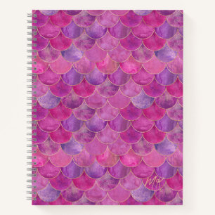 Magenta Roze Monogram Zeemeermin Notitieboek
