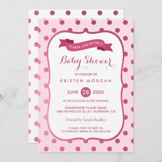 Magenta roze poka dots van het moderne Baby shower Kaart (Voorkant / Achterkant)