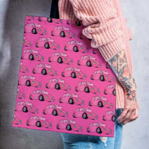 Magenta Roze Retro Klassieke Auto Patroon Draagtas
