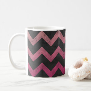 Magenta roze rode ombre donkergrijze chevron patro koffiemok