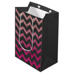 Magenta roze rode ombre donkergrijze chevron patro medium cadeauzakje