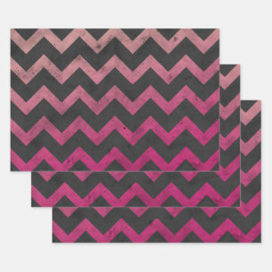 Magenta roze rood ombre donkergrijs chevron patroo inpakpapier vel