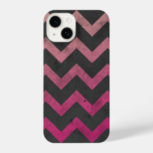 Magenta roze rood ombre donkergrijs chevron patroo iPhone 14 hoesje