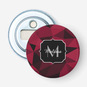 Magenta roze rood zwart geometriepatroon Monogram Button Flesopener