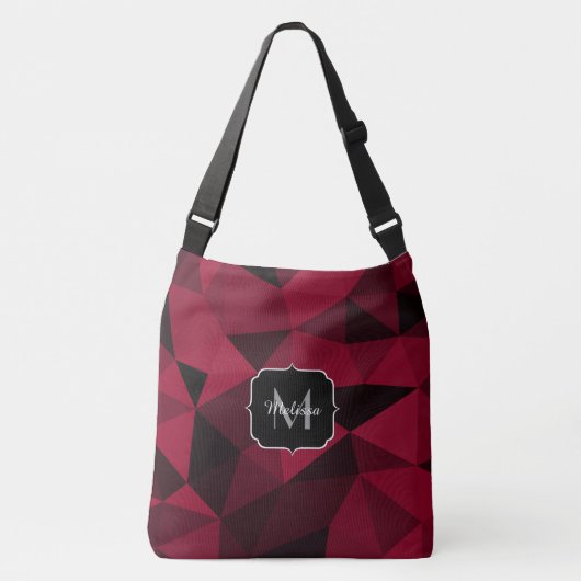Magenta roze rood zwart geometriepatroon Monogram Crossbody Tas (Voorkant)