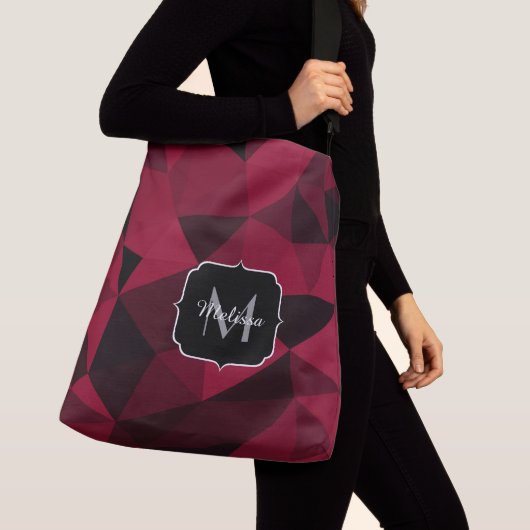 Magenta roze rood zwart geometriepatroon Monogram Crossbody Tas (Dichtbij)