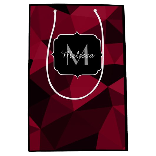 Magenta roze rood zwart geometriepatroon Monogram Medium Cadeauzakje (Voorkant)