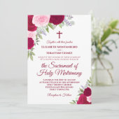 Magenta & Roze Rozen Moderne Katholieke bruiloft Kaart (Staand voorkant)